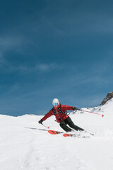 Dynamic Skier in Action at Grand Tourmalet, French Pyrenees