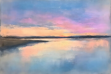 Serene landscape at sunset, showcasing vibrant colors reflecting on calm waters.