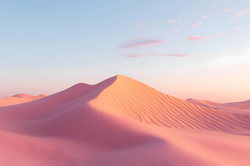 Naklejka premium Serene desert landscape with soft pink sand dunes under a pastel sky.
