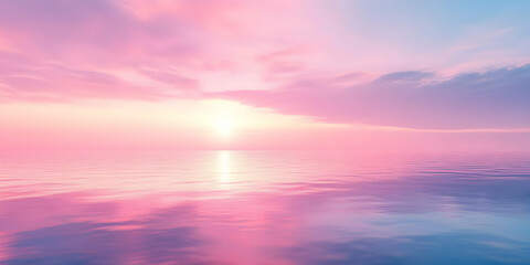 Obraz premium Serene sunset over calm waters, blending pink and blue hues in a tranquil landscape.