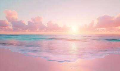 Fototapeta premium A serene beach scene at sunrise with soft colors and gentle waves.