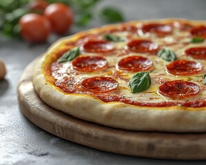 National Pizza Day Delicious Pepperoni Pizza on Wooden Board Closeup