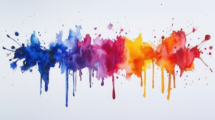 Fototapeta premium Colorful watercolor paint splashes create an artistic display on a white background