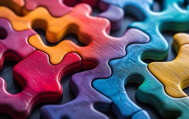 Obraz premium Colorful brainshaped puzzle blocks, illustrating the complexity of dyspraxia, vibrant hues and detailed design