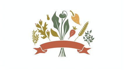 Fototapeta premium A whimsical illustration of a floral bouquet with a blank banner.