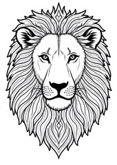 Obraz premium Artistic lion coloring pages featuring detailed line art of a lion’s face, perfect for intricate and creative coloring