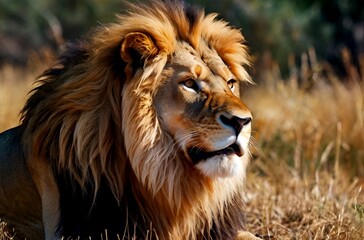 Close-up portrait of a majestic lion, its piercing gaze and powerful features capturing the essence...