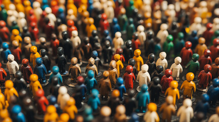 Obraz premium Colourful wooden figures, visualizing diversity of all people, created with generative AI technology