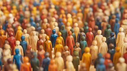 Colourful wooden figures, visualizing diversity of all people, created with generative AI technology