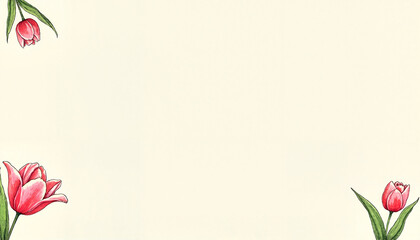 Beautiful tulips in a watercolor style on a light background with ample copy space