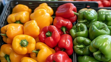 A mother and daughter bonding while picking out colorful bell peppers