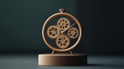 Innovative and mechanical design concept. Cuttingedge mechanical clock, floating gears in antigravity display, innovative timekeeping design