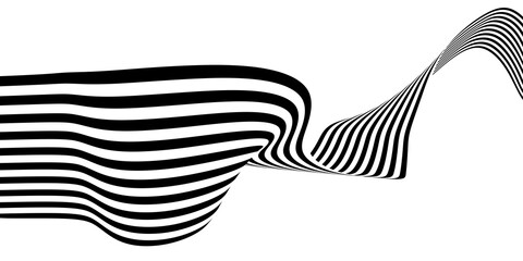 Abstract black and white curly ribbon geometrical shape isolated on white background