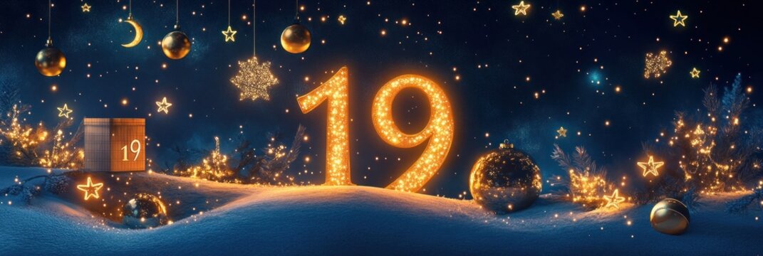 Festive Nineteen Christmas Night Scene With Ornaments