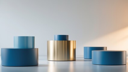 Blue and Gold Cylindrical Display Platforms with Pedestals