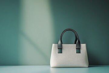 Elegant Off White Handbag Against Teal Background