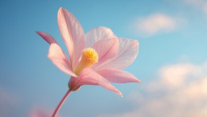 Naklejka premium A beautiful pink flower with a blue sky in the background