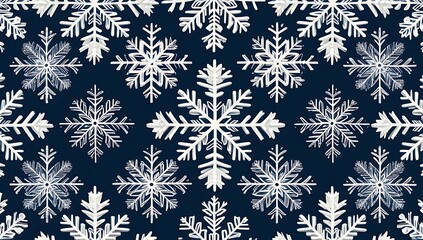 White snowflakes on a dark blue background pattern
