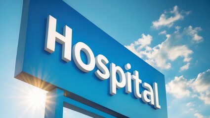 Bright hospital sign under the sun with a clear blue sky for medical facility identification