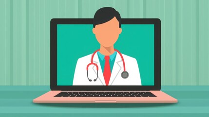 Privacy matters in health and medical info concept. Online consultation with a doctor on a laptop screen.