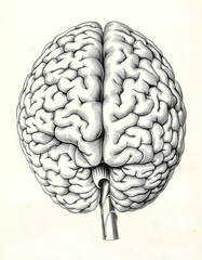 Fototapeta premium An engraved illustration of brain from a vintage book Descriptive und Topographische Anatomie written by C. Heitzmann and published in Wien, 1875, close-up, with white tones