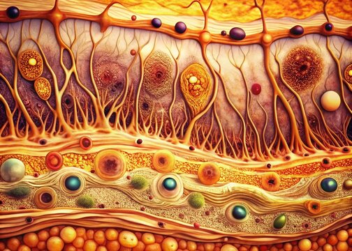Vintage Skin Sensory Receptors: Microscopic View of Touch, Pressure, Temperature, Pain