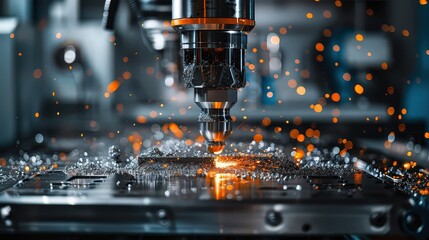 Technicians calibrating a CNC milling machine, milling intricate patterns and molds for industrial tooling and production molds 