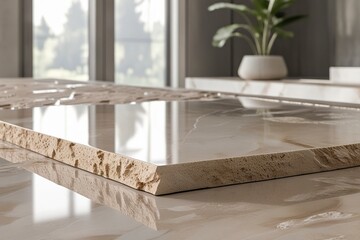 polished ceramic stone with smooth edges, rectangular shape, precise dimensions, and reflective surface, designed for modern architecture or interior decoration, intricate texture