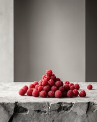 raspberries arranged stone table vertical food background visually appealing