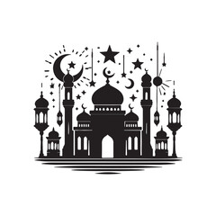 Black Color ramadan Silhouette Vector Illustration, Solid White Background 22.eps