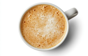 Top view of a cup of cappuccino with frothy milk.