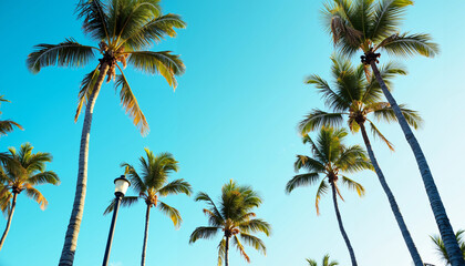Obraz premium Sun-Kissed Palm Trees on a Blue Horizon