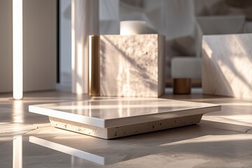 polished ceramic stone with smooth edges, rectangular shape, precise dimensions, and reflective surface, designed for modern architecture or interior decoration, intricate texture