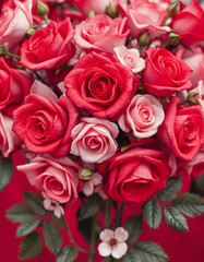 Obraz premium Beautiful rose flower pattern, little flower bouquet vintage with red ground, smooth light, with white tones