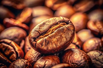 Obraz premium Vintage Style Espresso Coffee Beans: Rich Brown Roasted Caffeine Seeds - 8K Ultra HD Stock Photo