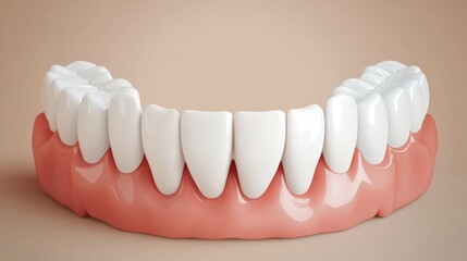 Fototapeta premium A 3D-rendered dental model showcasing the lower set of human teeth and gums. Perfect for medical, dental, or educational purposes, providing a clear and detailed view of human oral anatomy.. AI