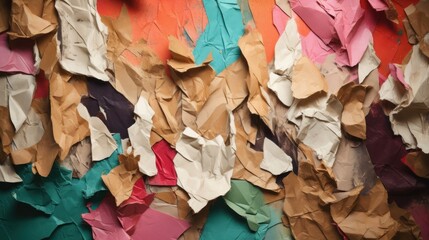 Abstract Textured Collage of Crumpled Papers in Various Hues