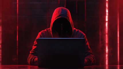 Anonymous hacker typing computer laptop. Cybercrime, cyberattack, dark web concept.