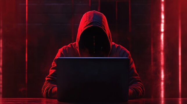 Anonymous hacker typing computer laptop. Cybercrime, cyberattack, dark web concept.