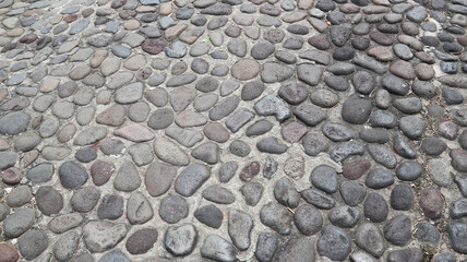 Textures of stone floor and wall for game background. Vector cartoon seamless patterns of top view of pavement or square with cobblestones and granite blocks in concrete