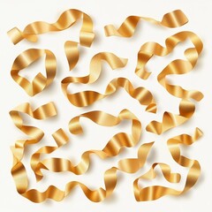 Golden ribbons collection on white background.