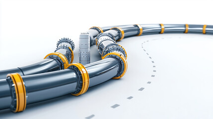 futuristic minimalist representation of petrochemical pipelines and storage