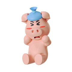 Cute Pig Mascot Sick Fever