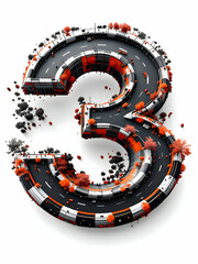 Letter three illustrated with roads