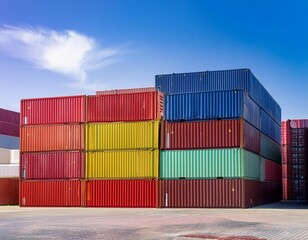 Fototapeta premium Freight containers on a shipping dock, highlighting cargo transport, logistics, and shipping.