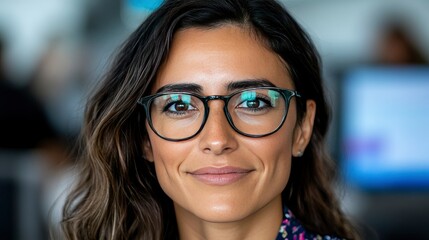 Confident Young Businesswoman with Glasses Smiling