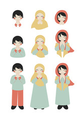 islamic event set ramadhan maulid and islamic new year celebration people item decoration