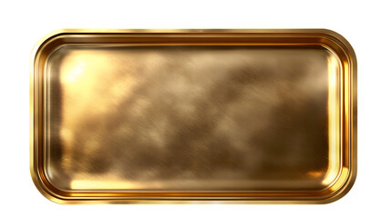 Elegant rectangular golden tray with a brushed metallic finish, perfect for luxury dining or decorative settings. Isolated on transparent background