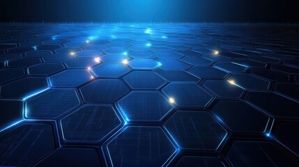 Obraz premium Blue tech background featuring circuit lines and hexagons, vector design for business, technology, or science themes.
