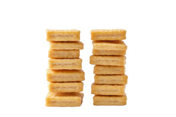 Two Stacks Of Golden Brown Rectangular Biscuits, on transparent background